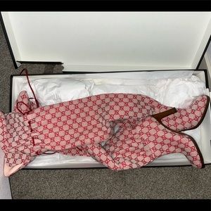 Gucci canvas monogram boots red